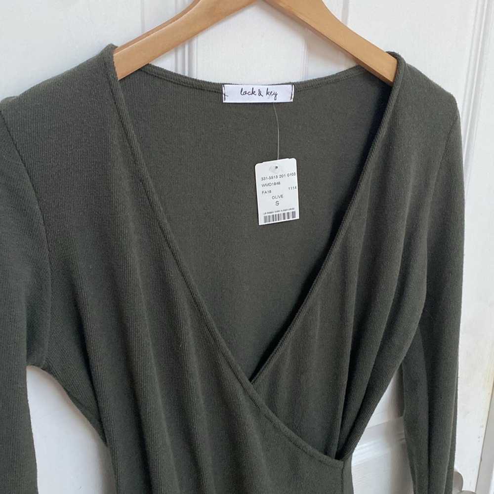 NWT Lock & Key Ribbed Terry Crossover Dress (S) - Picture 3 of 6